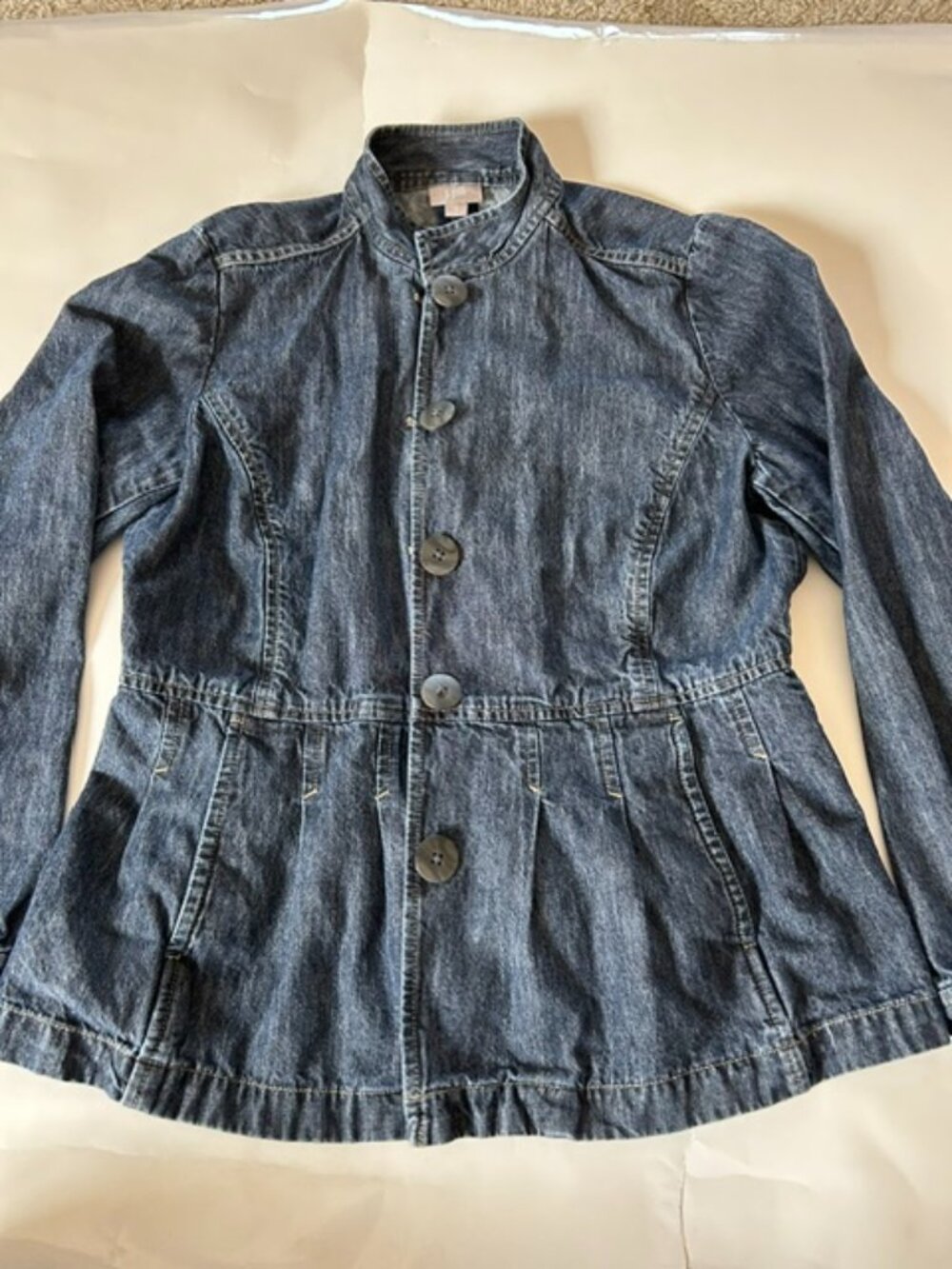 J.Jill Dark Blue Denim Jean Jacket Pleated Peplum Women's Size 8 Medium Like New